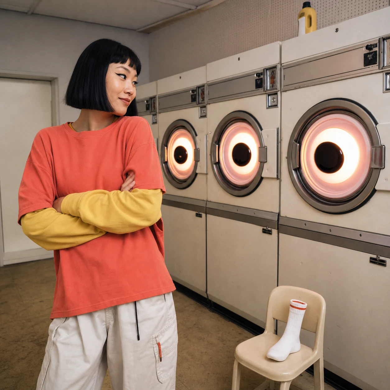 洗衣机灯光与人物创意画面